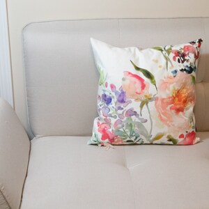 Peony Burst Pillow, Watercolor Floral Pillow Cover, Designer Fabric Pillow Cover, 18x18, 20x20, 22x22, 24x24, 12x21 image 2