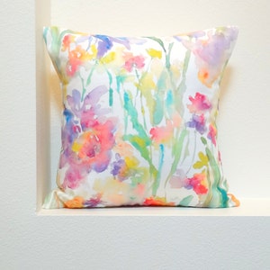 Patch of Fleurs Watercolor Floral Pillow Covers, 18x18, 20x20 Designer Floral Fabric, Watercolor Flowers Pillow Accent