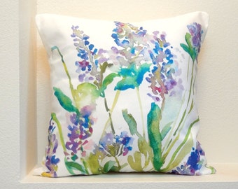 Lavender Watercolor Floral Pillow Cover, Designer Watercolor Fabric, Watercolor Flowers Home Decor, 18x18, 20x20, 14x20