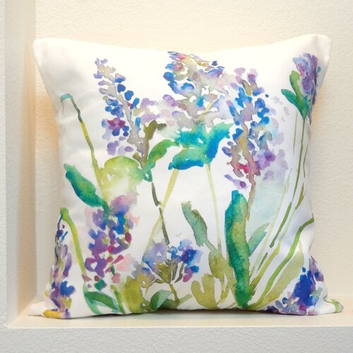 Lavender Watercolor Floral Pillow Cover Designer Watercolor Etsy
