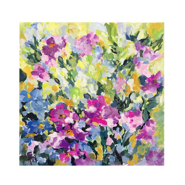 Purple Escape Gouache Painting, Gouache On Paper, Original Painting, 10"x 10", Floral Abstract Painting, Floral Art