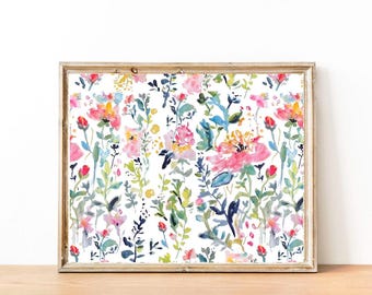 Pink Medley, Watercolor Flowers Fine Art Print, Watercolor Floral Decor, 5x7, 8x10, 11x14, 13x19-Landscape Format