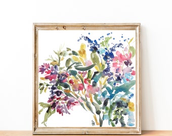 Petite Floral Expression No.1, Fine Art Print, Watercolor Floral Art Print, Flower Art, Floral Wall Decor, 8x8, 10x10, 12x12