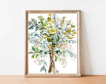 Touch of Greens No.1, Watercolor Greenery Fine Art Print, Watercolor Decor, 6x8, 8x10, 11x14