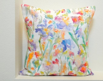 Patch of Fleurs Watercolor Floral Pillow Covers, 18x18, 20x20, 22x22, 24x24, 14x20, 12x21 Designer Floral Fabric, Watercolor Flowers Pillow