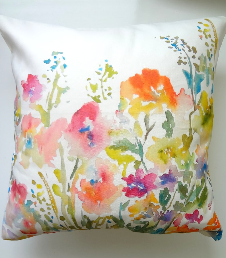 Watercolor Floral Pillow Cover, Designer Watercolor Pillow Accent, 18x18, 20x20, 22x22,24x24 Pillow Covers image 3