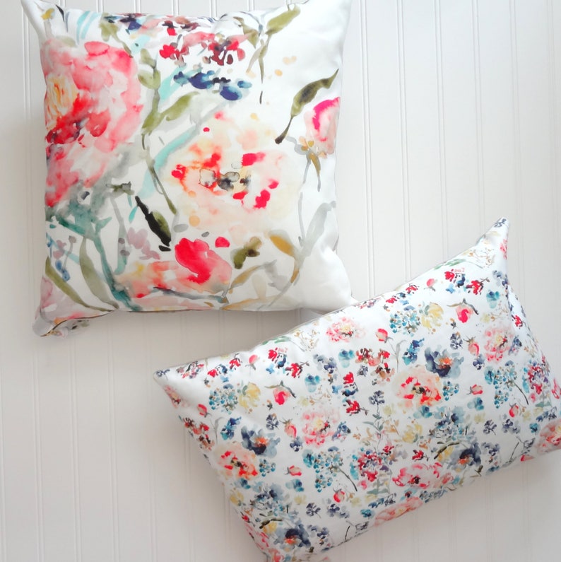 Peony Burst Pillow, Watercolor Floral Pillow Cover, Designer Fabric Pillow Cover, 18x18, 20x20, 22x22, 24x24, 12x21 image 4