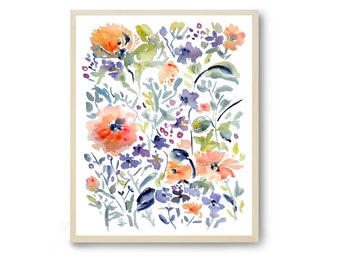 Garden Medley No.4, Watercolor Flowers Fine Art Print, Watercolor Floral Decor, 5x7, 8x10, 11x14