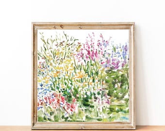 Jardin No.1, Fine Art Print, Watercolor Garden Art Print, Flower Art, Floral Wall Decor, 8x8, 10x10, 12x12