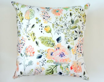 Botanical Mix Watercolor Pillow Cover, Watercolor Flowers Pillow Cover, Designer Fabric Pillow Cover, Various Sizes