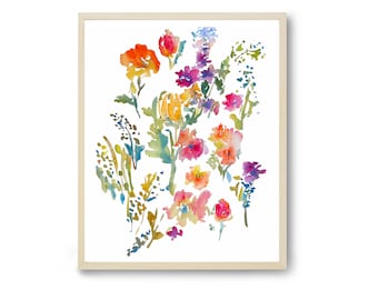 Scattered Blooms, Watercolor Flowers Fine Art Print, 8x10, 5x7, Spring Flowers