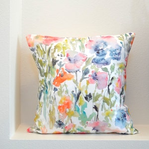 As Seen In HGTV Magazine! Touch of Indigo Watercolor Flowers Pillow Cover, Designer Watercolor Fabric, Pillow Cover