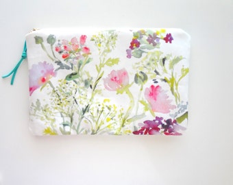 Floral Market Cosmetic Pouch, Make Up Bag, Watercolor Flowers Cosmetic Pouch, Floral Bag