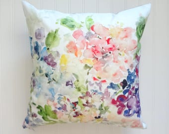 Hydrangea Mix Watercolor Floral Pillow Cover, Designer Fabric Pillow Cover