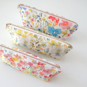 Watercolor Floral Pen or Pencil Case, Zippered Case, Linen Cotton Designer Watercolor Fabric image 2