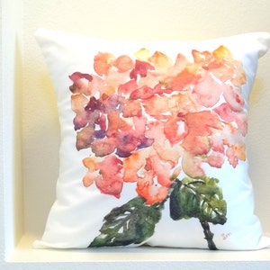 Pink Hydrangea Watercolor Floral Pillow Cover, Designer Pillow Cover, Pink Hydrangea, 18x18, 20x20,22x22