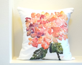 Pink Hydrangea Watercolor Floral Pillow Cover, Designer Pillow Cover, Pink Hydrangea, 18x18, 20x20,22x22