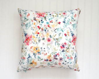 Garden In Bloom Watercolor Floral Pillow Cover, Designer Fabric Pillow Cover, 18x18, 20x20, 22x22, 24x24, 14x20, 12x21,12x26