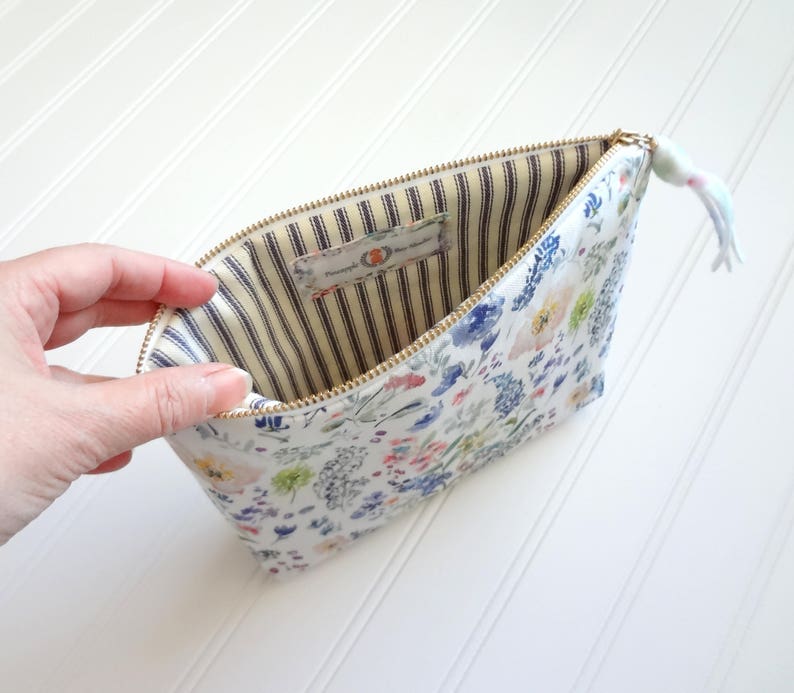 Watercolor Floral Cosmetic Pouch, Floral Make-Up Bag, Watercolor Designer Fabric, Cosmetic Bag image 2