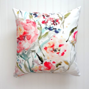 Peony Burst Pillow, Watercolor Floral Pillow Cover, Designer Fabric Pillow Cover, 18x18, 20x20, 22x22, 24x24, 12x21 image 3