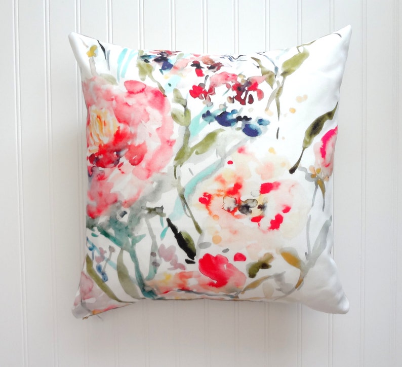 Peony Burst Pillow, Watercolor Floral Pillow Cover, Designer Fabric Pillow Cover, 18x18, 20x20, 22x22, 24x24, 12x21 image 3