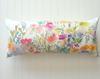 Extra Long 12"x26" Lumbar Pillow Cover, Watercolor Floral Pillow Cover, Watercolor Floral Home Decor