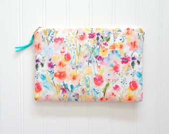 Garden Blossoms Cosmetic Pouch, Watercolor Flowers Pouch, Flowers Pouch, Makeup Bag