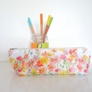 Watercolor Floral Pen or Pencil Case, Zippered Case, Back to School Supplies, Designer Watercolor Fabric image 2