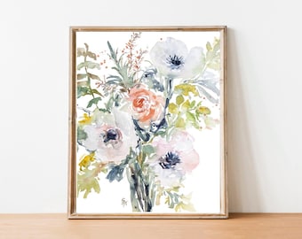 Floral Watercolor Print, Watercolor Flowers Fine Art Print, Wall Decor, Floral Watercolor Print, 8x10, 11x14, 16x20