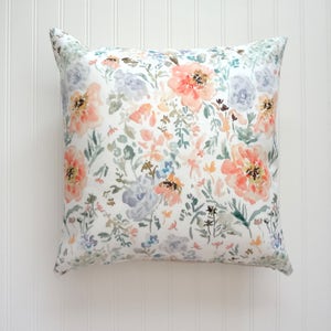 Peach Floral Watercolor Pillow Cover, 18x18, 20x20, 22x22, 24x24, 14x20, 12x21, 12x26 Designer Fabric Pillow Cover, Various Sizes