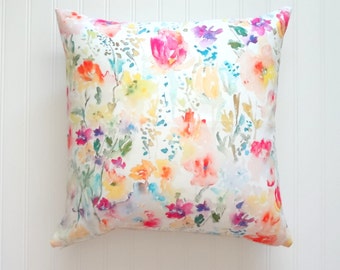 Wild Garden Watercolor Floral Pillow Covers, Designer Fabric, 18x18, 20x20, 14x20, 12x21, 12x26
