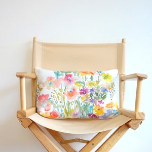 Watercolor Floral Lumbar Pillow Cover: Linen Cotton Home Decor