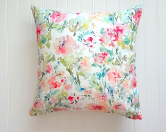 Abstract Floral Watercolor Floral Pillow Cover, Designer Fabric, 18x18, 20x20, 22x22, 24x24, 14x20, 12x21, 12x26