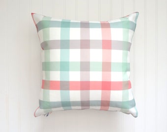 Pastel Checkered Pillow Cover, Checks Pillow Cover, Farmhouse Decor, Cottage Decor, Square or Lumbar Sizes