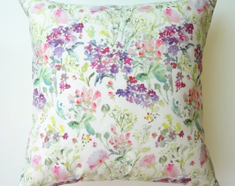 Floral Mix Watercolor Pillow Cover, Watercolor Flowers Pillow Cover, Designer Fabric Pillow Cover, Various Sizes