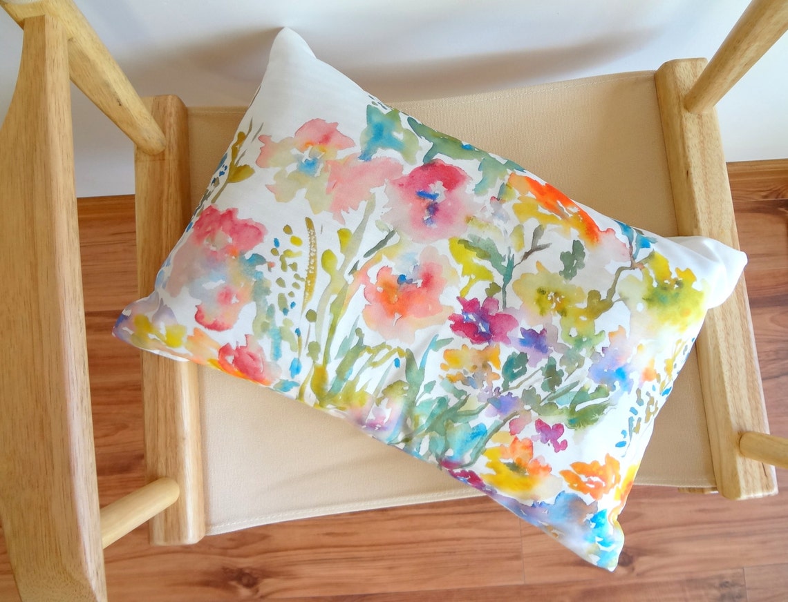 From the Garden Lumbar Pillow Cover Watercolor Floral Pillow Etsy