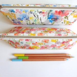 Watercolor Floral Pen or Pencil Case, Zippered Case, Back to School Supplies, Designer Watercolor Fabric image 3