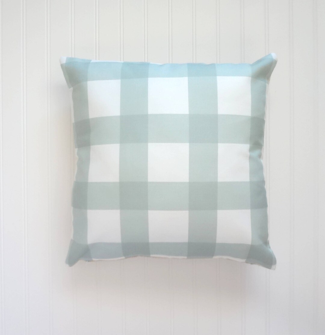 Sage Green Checkered Pillow Cover, Designer Fabric Pillow Cover