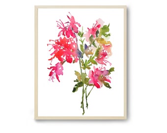 Fresh Pick Azaleas Watercolor, Print 8x10, Watercolor Flowers, Pink Flowers