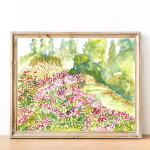 Garden Path, Watercolor Garden Fine Art Print, Garden Watercolor, Watercolor Flowers