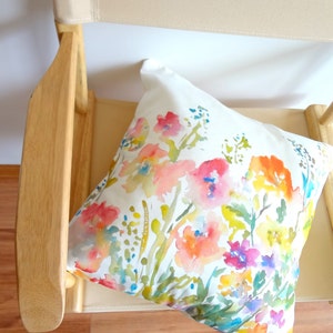 Watercolor Floral Pillow Cover, Designer Watercolor Pillow Accent, 18x18, 20x20, 22x22,24x24 Pillow Covers image 1