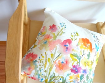 Watercolor Floral Pillow Cover, Designer Watercolor Pillow Accent, 18x18, 20x20, 22x22,24x24 Pillow Covers