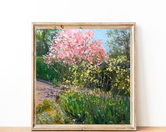 Original Acrylic Painting, Spring Corner, Garden Painting, 12x12