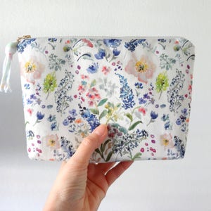 Watercolor Floral Cosmetic Pouch, Floral Make-Up Bag, Watercolor Designer Fabric, Cosmetic Bag