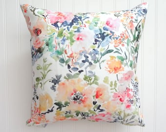 Bloom Time, Watercolor Floral Pillow Cover, Designer Fabric Pillow Cover, 18x18, 20x20, 22x22, 24x24, 14x20, 12x21, 12x26