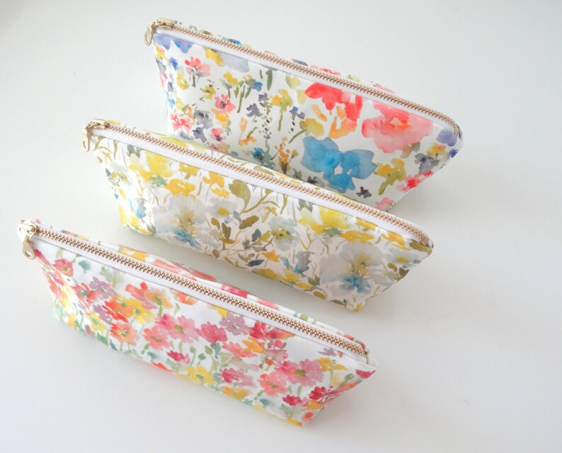 Watercolor Floral Pen or Pencil Case, Zippered Case, Back to School Supplies, Designer Watercolor Fabric image 4