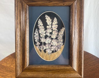 Vintage pressad blomsterkonst, massiv träram, botanisk väggdekoration