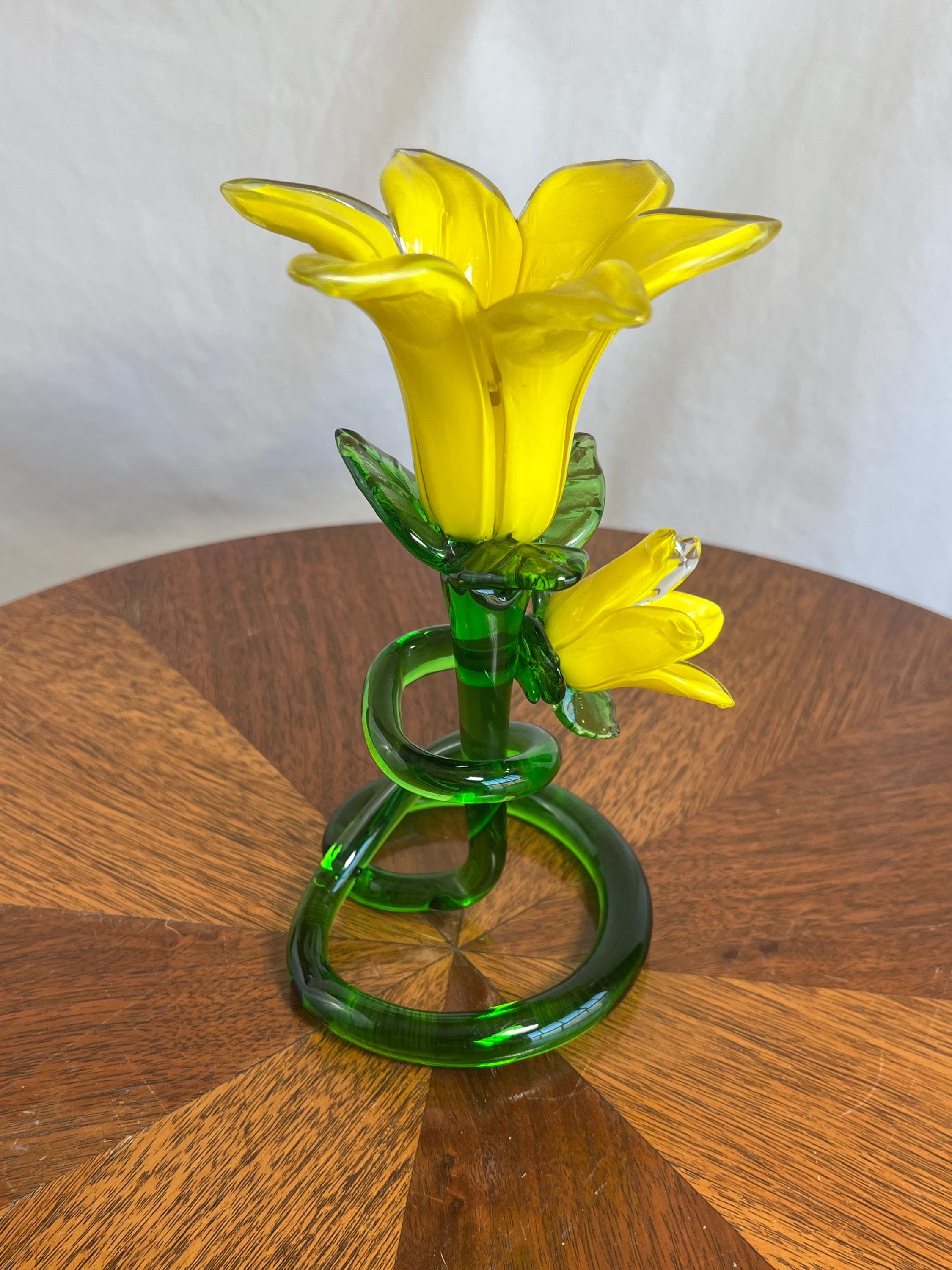 Vintage Murano-Style Yellow Art Glass Lily Flower Sculpture