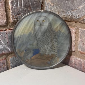 Snowy Owl Hand Painted Stained Glass Sun Catcher
