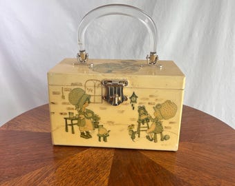 Vintage 1960s Lucite Handle Box Purse: Cottagecore Keepsake Handbag